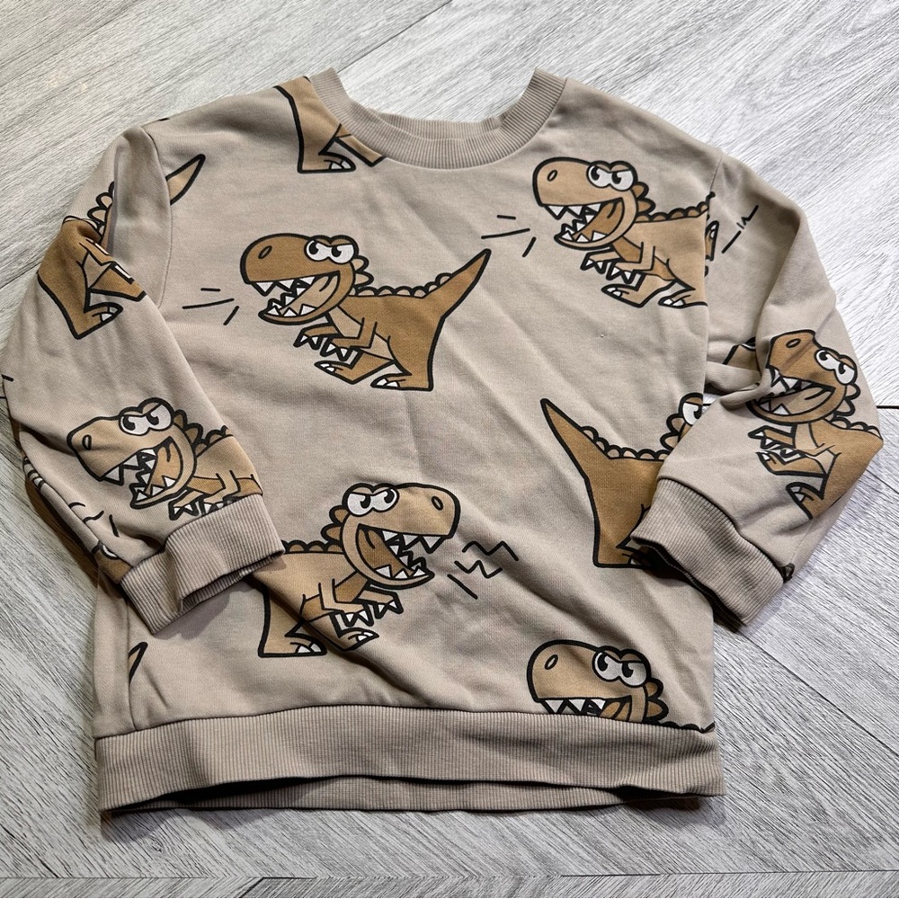 👦🏼 5/$35 - H&M Beige Dino Graphic Sweatshirt